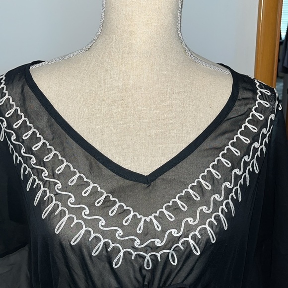 Joe Boxer Sz XL swimsuit Cover Up Sheer Black/ White Embroidered trim. NWOT - Picture 2 of 7